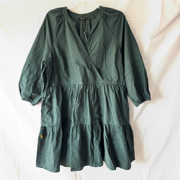 NWT Madewell Green Crinkle Poplin Long Sleeve Wrap Mini Dress SZ 1X - Picture 7 of 9